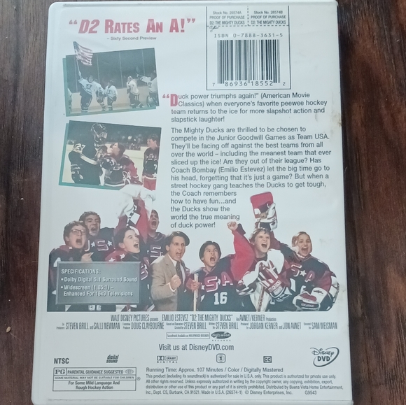 Walt Disney's D2 THE MIGHTY DUCKS on DVD Emilio Estevez - Picture 2 of 2